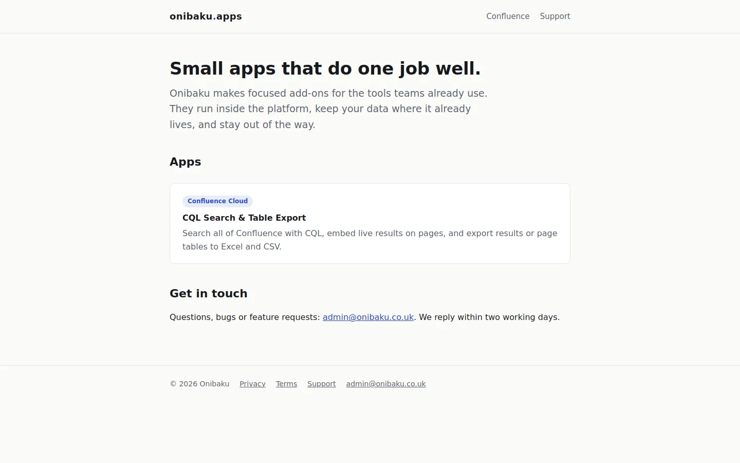 Onibaku apps page