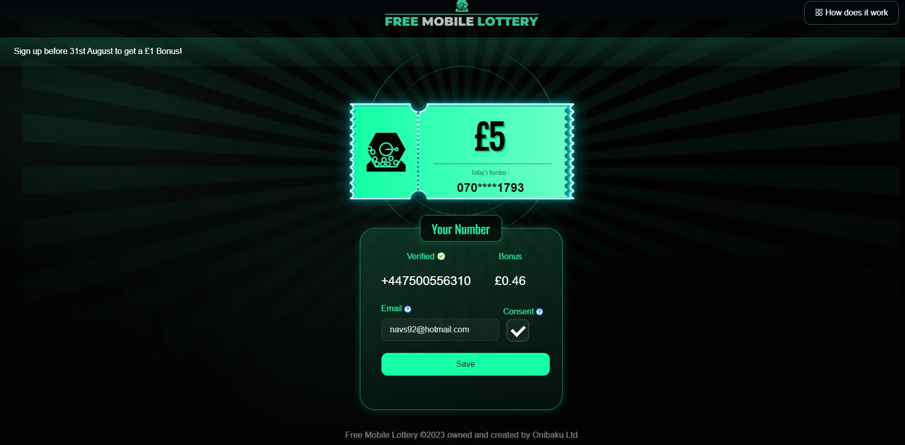 Free Mobile Lottery home page